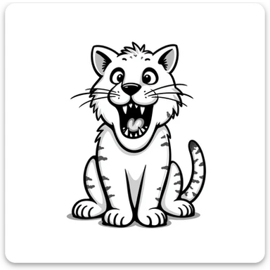 saber-toothed cat sketch with exaggerated fangs, prehistoric feline sticker