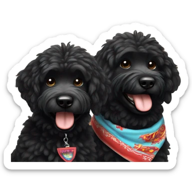 2 BLACK Groodles with a big smile. Also with a bandanna around its neck. Both Dogs need to be all black fur sticker