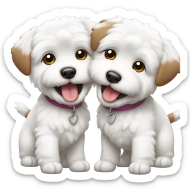 Two dogs, one brown one white, both Bichon Frisé, smiling and dancing  sticker