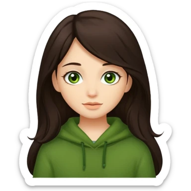 Cozy girl long dark brown hair and green/ hazel eyes sticker