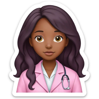 Black girl with long  hair is a scientist with pink lab coat sticker