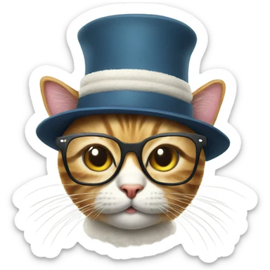 cat with hat with pompom and glasses sticker