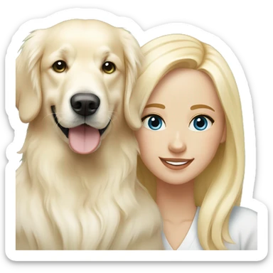 English cream golden retriever with blonde woman with blue green eyes sticker