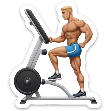side-view bodybuilder using gym calf-raise machine sticker
