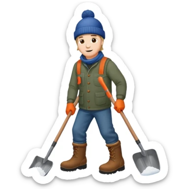 Man wearing boots and a toque shoveling snow in his driveway sticker