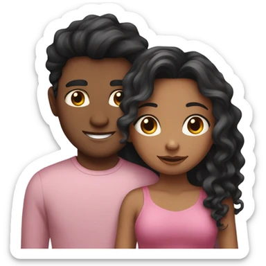 make a guy and a girl, they are hugging, the girl has pink long wavy hair. The guy has black hair and light skin sticker