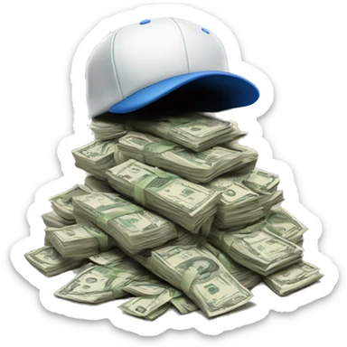 pile of money with a baseball hat on top sticker