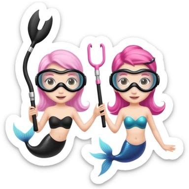 2 Mermaids one wearing a light pink snorkel mask and the other wearing black snorkel mask sticker