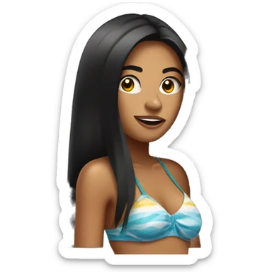 Young brazilian tan woman with black straight long hair wearing a bikini top sticking her tongue out  sticker