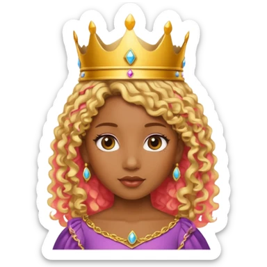 Princess brown skin, with curly blonde hair, small crown sticker