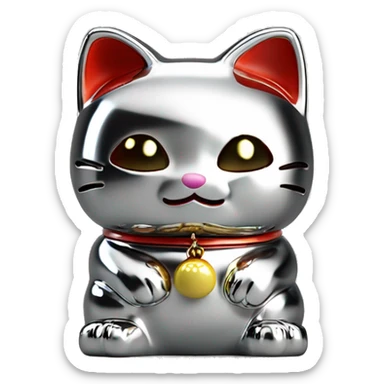 Full chrome plated solid color uncluttered maneki neko 3d sticker