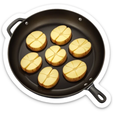 sliced potato frying in a pan sticker