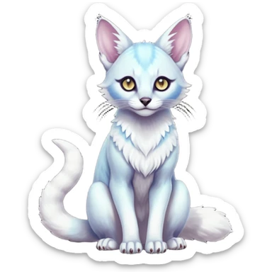 Colorful tropical pearly-albino-white iridescent glorious divine exotic cute cool beautiful shiny beautiful fantasy-caracal-civet-genet-sergal-vernid-Cacomistle-oncilla-animal-Fakémon-hybrid-fursona with tufted ears (full body) sticker