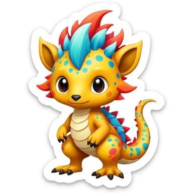 a colorful edgy cute vernid-fionbri-creature with splash patterns full body sticker