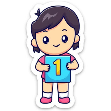 Girl holding number 1 sticker