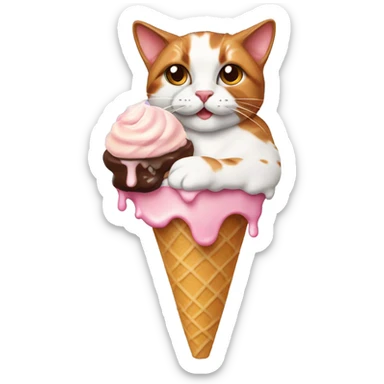 calico cat with icecream sundae  sticker