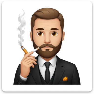 emoji with character with beard, cigarette in mouth, elegant suit, urban background, Albanian mafia style sticker