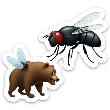 A fly getting attacked by a bear sticker