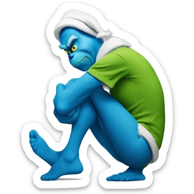 The grinch but he’s blue and touching his knee in pain with a bandage around his knee sticker