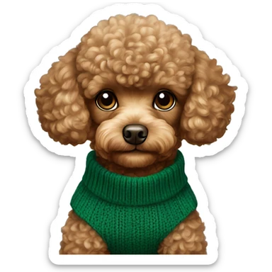 Red toy poodle wearing emerald green sweater sticker