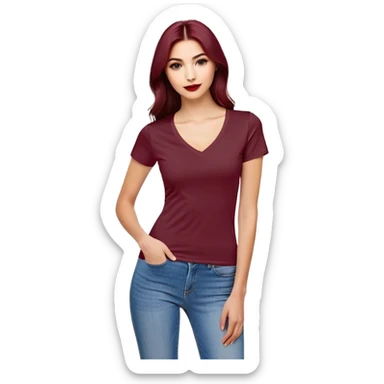 fitted wine red V-neck t-shirt, slim fit, cropped length, form-fitting, only the garment, no model sticker