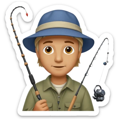 a man holding a fishing rod sticker