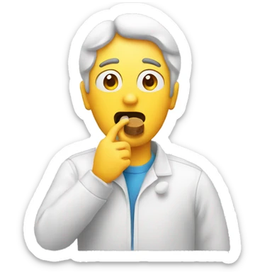 a person eating a pill sticker