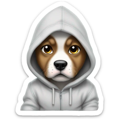 Puppy vibing and mean mugging in a hoodie sticker