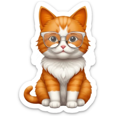 cat full body wearing glasses with clear square modern frames sticker