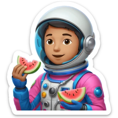 Neon pink and blue spaceman eating melon sticker