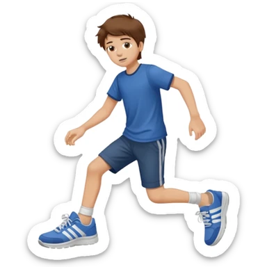 boy with messy brown hair bringing his foot closer sticker