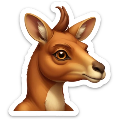 Cinematic Noble Adult Red Kangaroo Portrait Emoji, Poised and regal, with a robust, muscular build, tawny reddish fur, and a distinctive camel-shaped head featuring a slightly elongated snout, prominent ears, and keen, observant eyes, Simplified yet sharp and sophisticated features, highly detailed, glowing with a warm, sunlit glow, high shine, intelligent and commanding, stylized with an air of outback authority, focused and vigilant, soft glowing outline, capturing the essence of a watchful guardian that seems ready to bound out of the screen with effortless power! sticker
