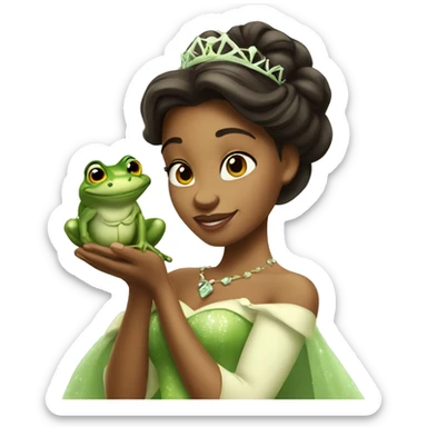 princess tiana holding a frog sticker