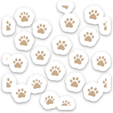 Cat paw prints trail in soft brown tones, forming a natural walking path, clean minimalist vector or PNG style, light beige background, flat top view, spaced footprints like a walking motion, warm and aesthetic design sticker