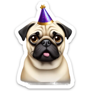Pug wearing new years eve Party hat 2025 sticker