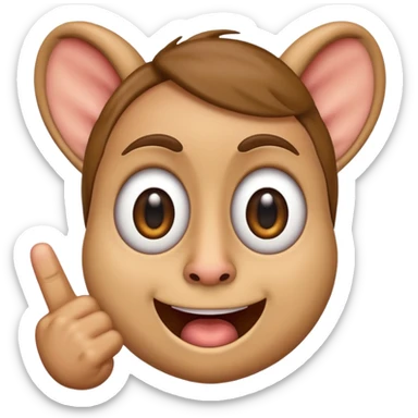 A regular iphone emoji, with big eyes, small mouth, huge ears, holding up the middle finger. sticker