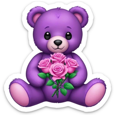  purple Teddy Bear holding  pink  roses sticker