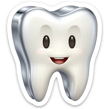 human tooth emoji, smooth chrome ceramic-metal texture, clean medical luxury aesthetic, isolated on white, no face sticker