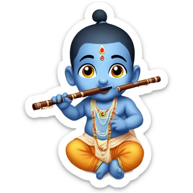 Cute little baby krishna with flute emoji and generate name Happy Janmasthami from Ronark Patel sticker