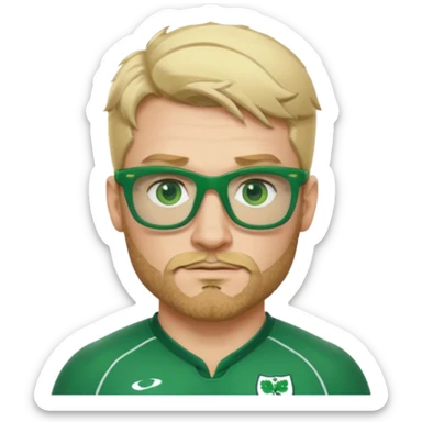 irish rugby player with blond stubble and green glasses sticker