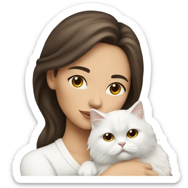 Brunette woman snuggling white Persian cat sticker