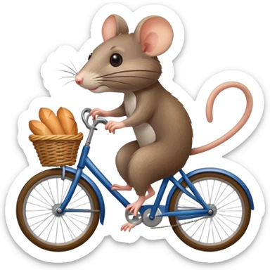 Rat riding bicycle with French baguette in basket sticker