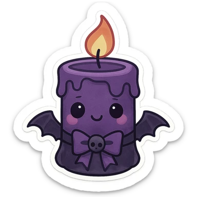 gothic black and purple candle, sweet and mysterious, chibi style sticker sticker