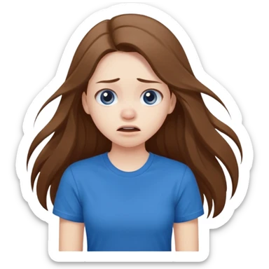 Cute girl with pale skin long brown hair and blue t shirt who is chocked sticker