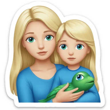 blonde baddie girl  with blue-green eyes, Long lashes, long hair, Hold her little Boy   ,with blue eyes sticker