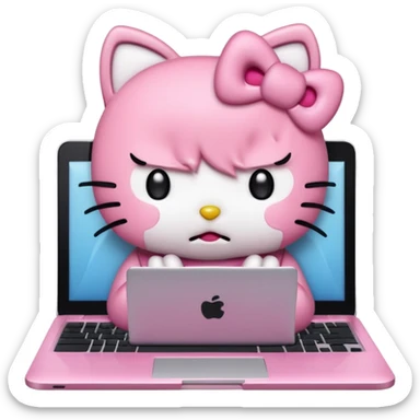 Hello Kitty crying while on her laptop sticker