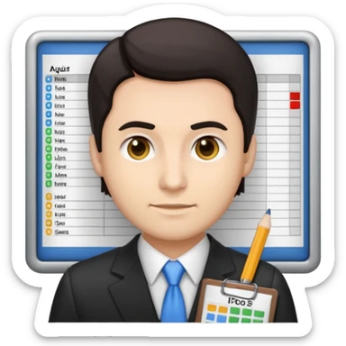 male dark hair auditor with spreadsheet emoji sticker