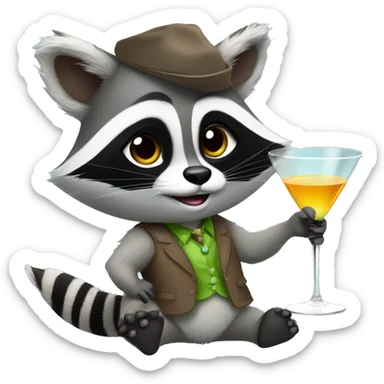 A beautiful female raccoon with a martini sticker