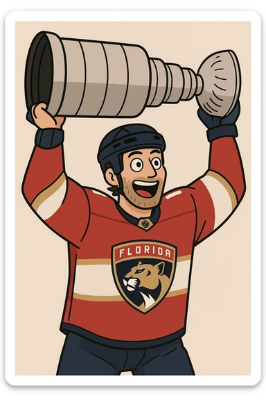 cartoon-style Florida Panthers player lifting the Stanley Cup sticker