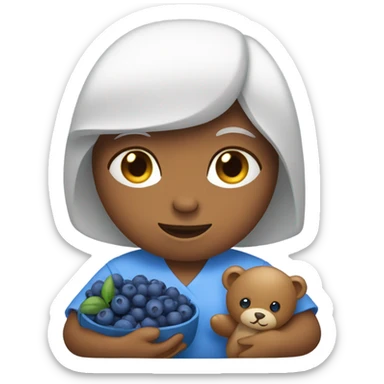 Teddy bear emoji as a female with blueberries in her hands sticker